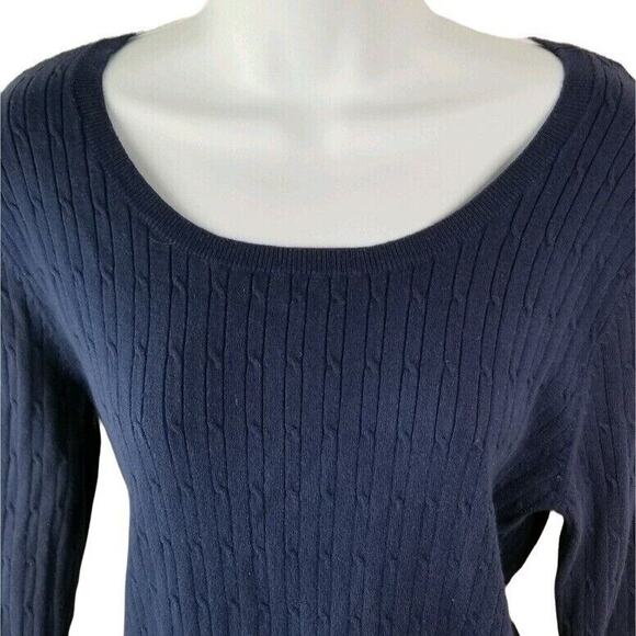 Peck & Peck Womens Cable Knit Sweater XL Blue Round Neck Lightweight - Picture 2 of 6
